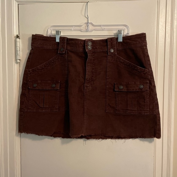 American Eagle Chocolate Brown Super Hi Rise A Line Corduroy Skirt Size 18 - Picture 1 of 13